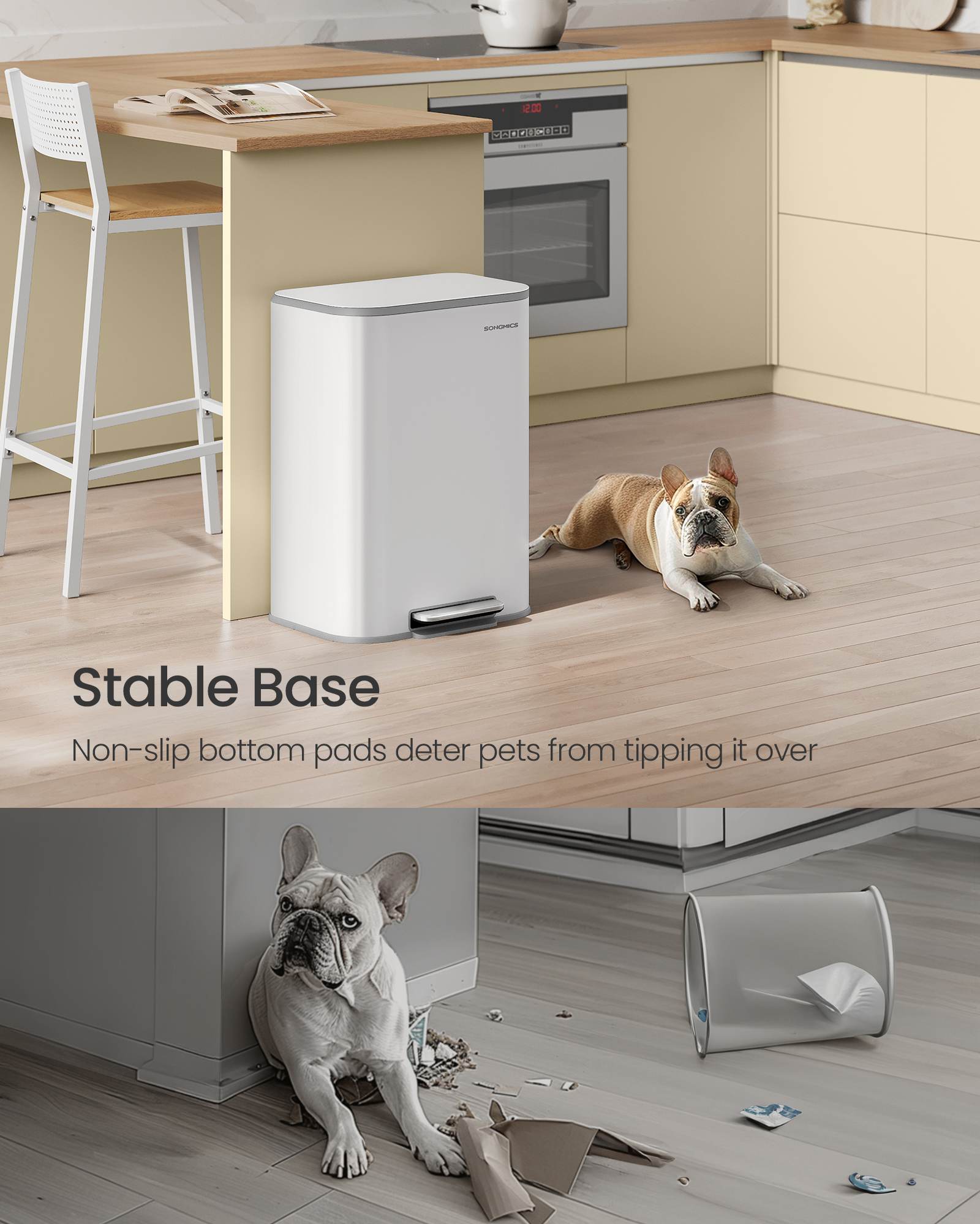 Stainless Steel Trash Can, 13 Gal., Soft-Close, Inner Bucket, Pedal-Operated