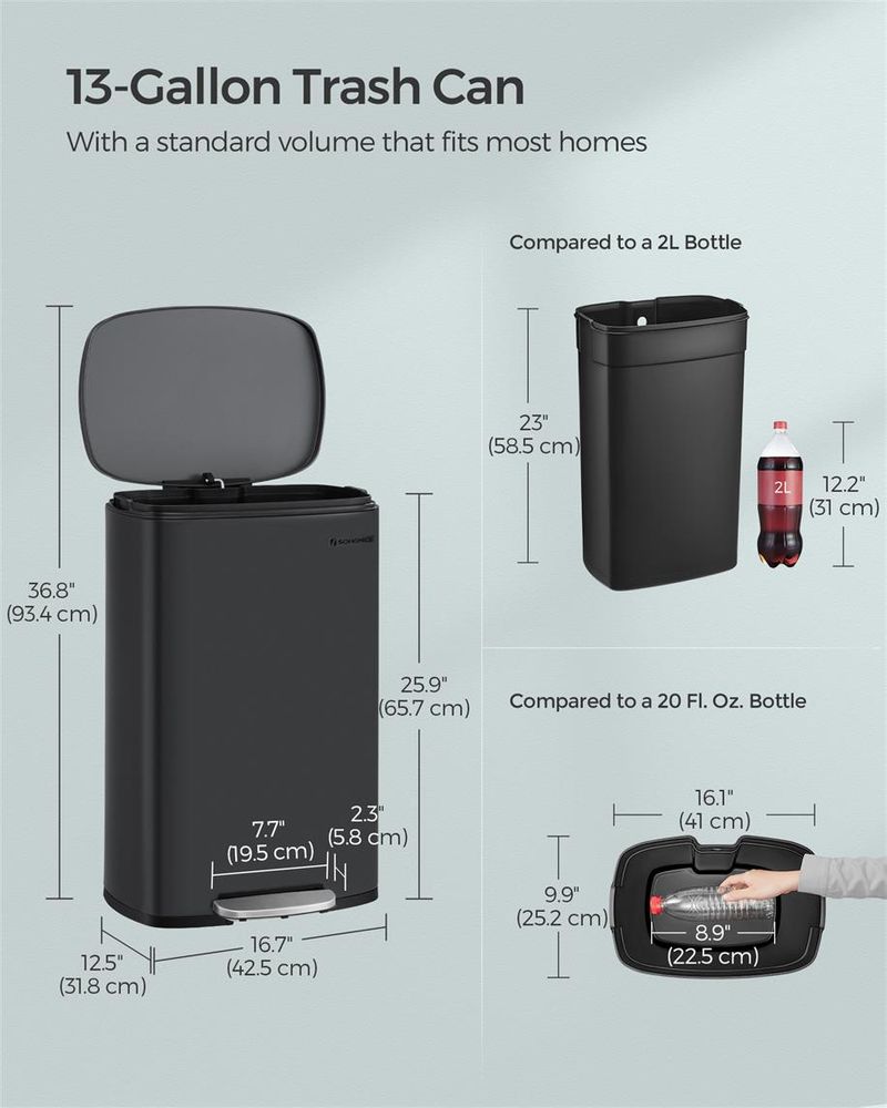 Stainless Steel Trash Can, Soft-Close, Step Pedal, 8 & 13 Gal.