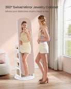 Standing Jewelry Cabinet, LED Mirror, Full-Length, Storage Organizer, Drawers, Hooks