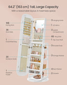Standing Jewelry Cabinet, LED Mirror, Full-Length, Storage Organizer, Drawers, Hooks
