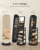 Standing Jewelry Cabinet, LED Mirror, Full-Length, Storage Organizer, Drawers, Hooks