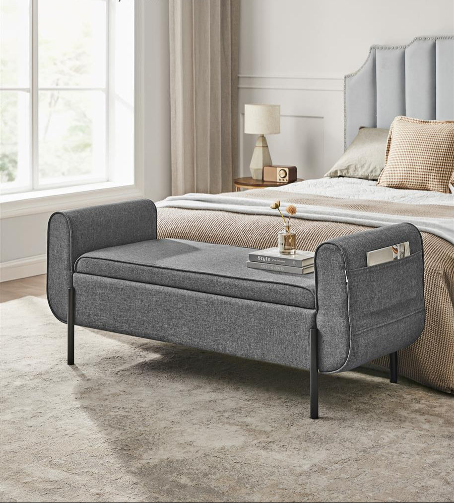 Storage Bench with Armrests - Solid Wood Frame - 20 Gal Capacity