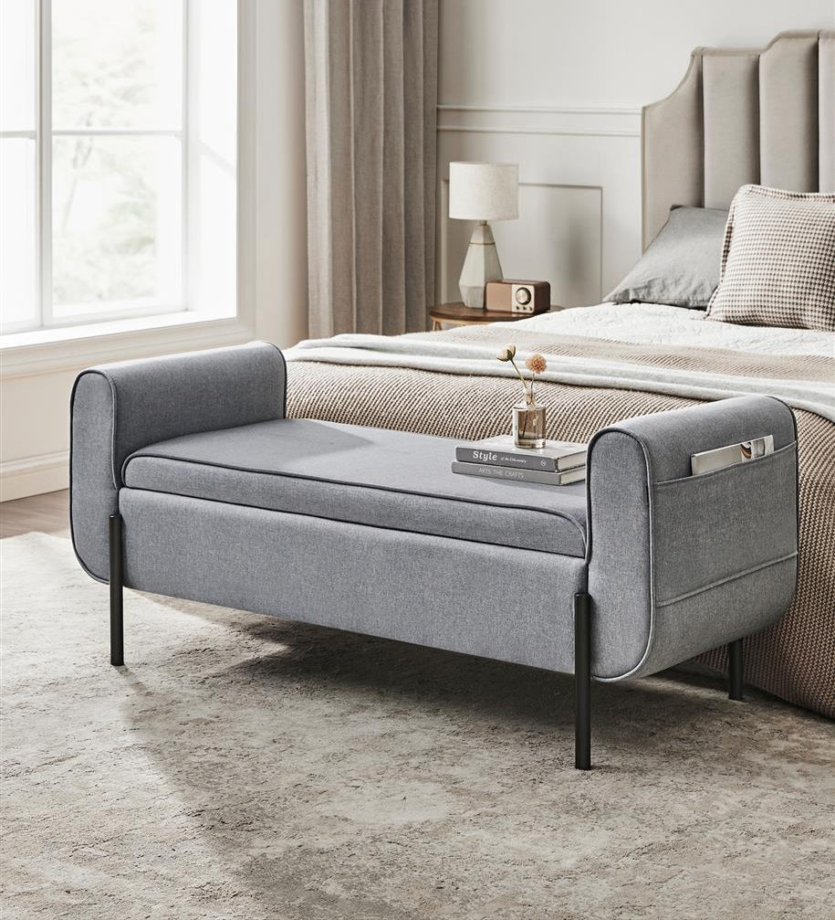 Storage Bench with Armrests - Solid Wood Frame - 20 Gal Capacity