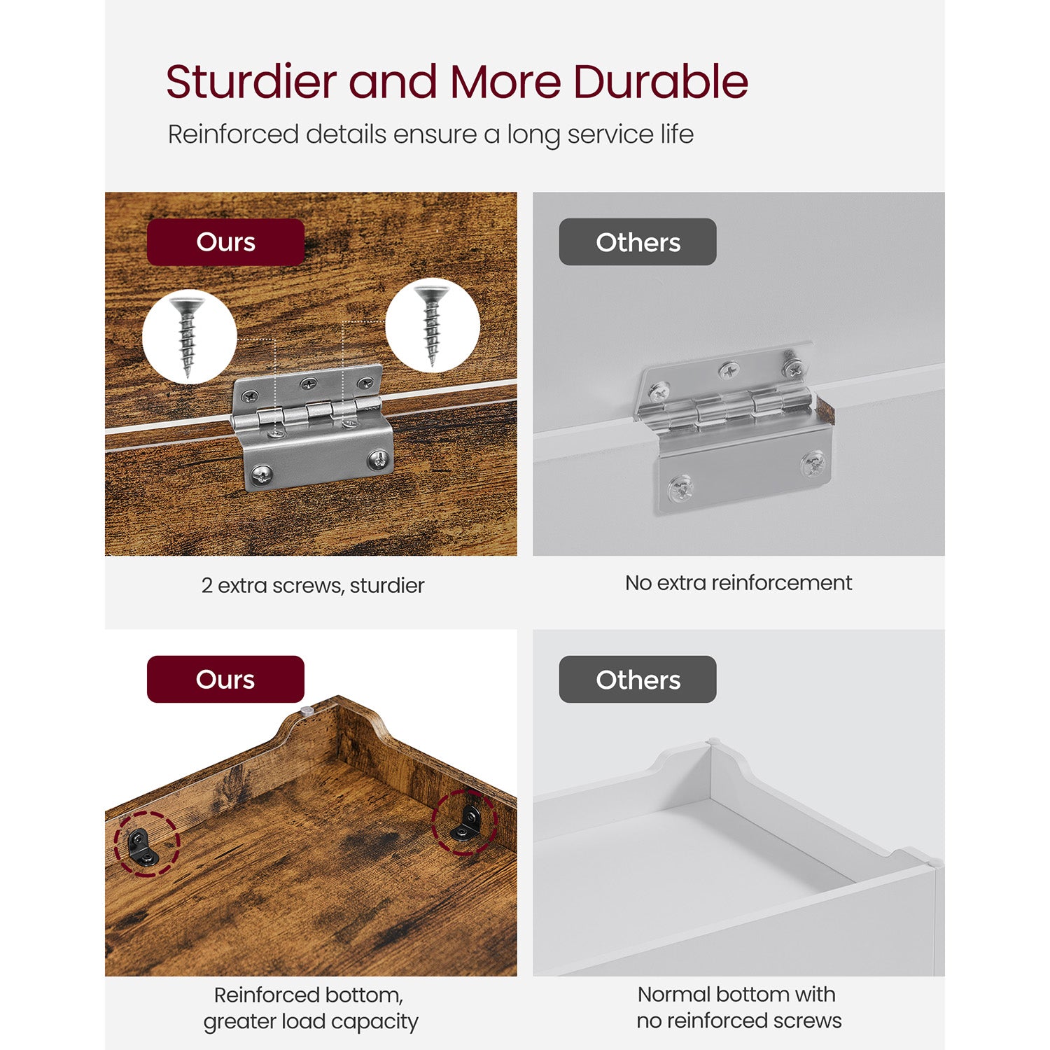Storage chest with hinged lid – entryway trunk – large hidden compartment – 300 lb capacity