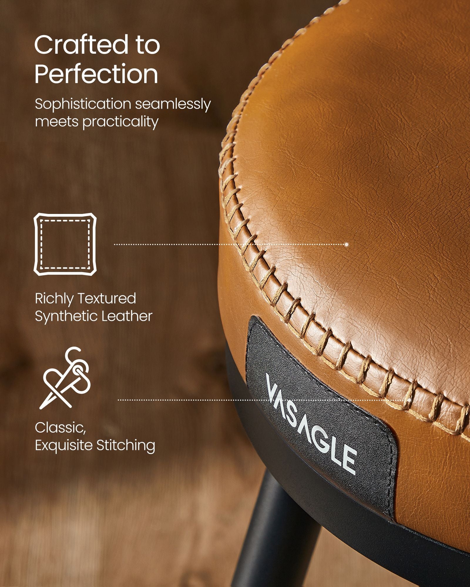 Swivel Bar Stools – Set of 2 – Faux Leather Seat with 360° Rotation – Steel Frame with Adjustable Feet – 25.6"/30" Seat Height