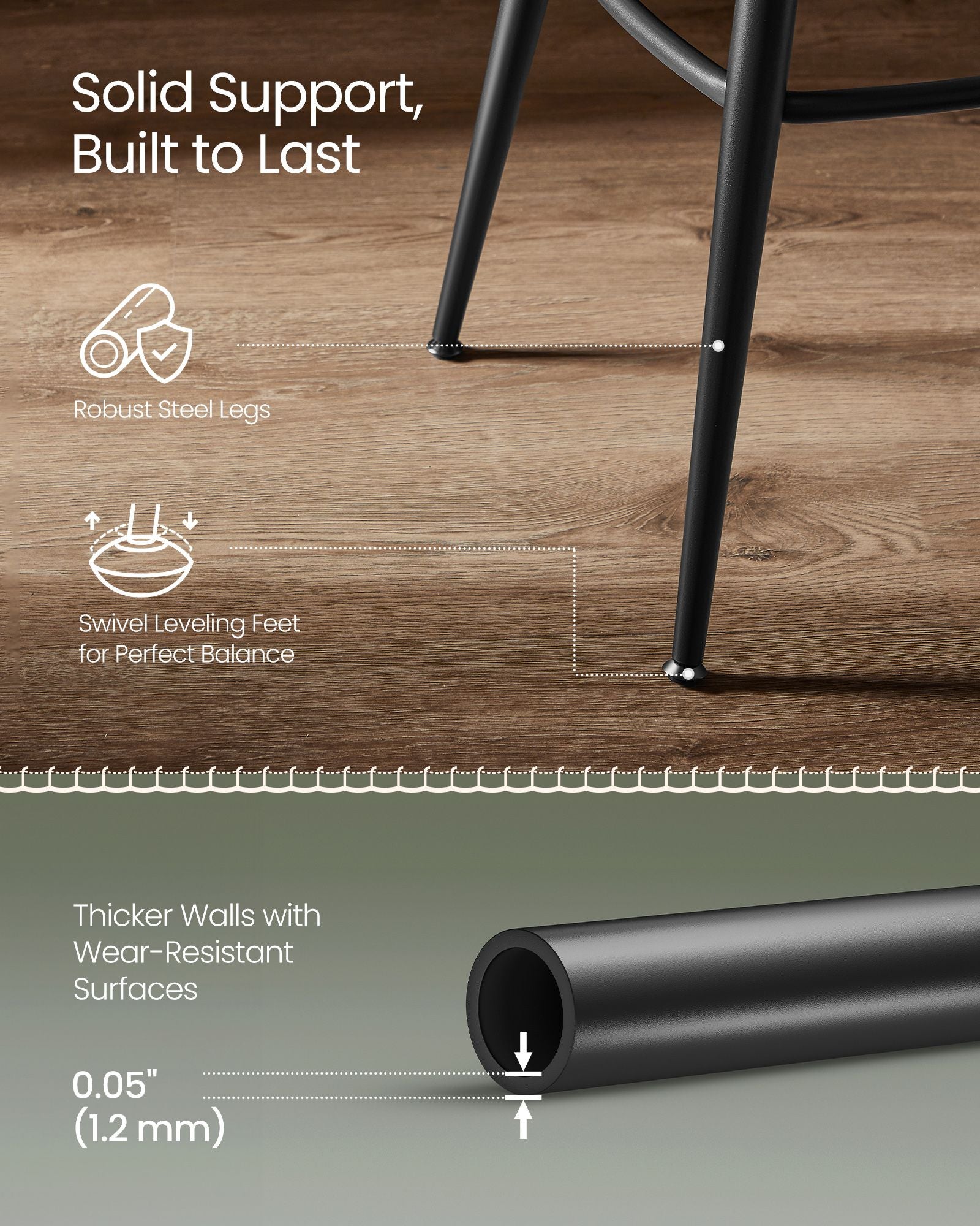 Swivel Bar Stools – Set of 2 – Faux Leather Seat with 360° Rotation – Steel Frame with Adjustable Feet – 25.6"/30" Seat Height