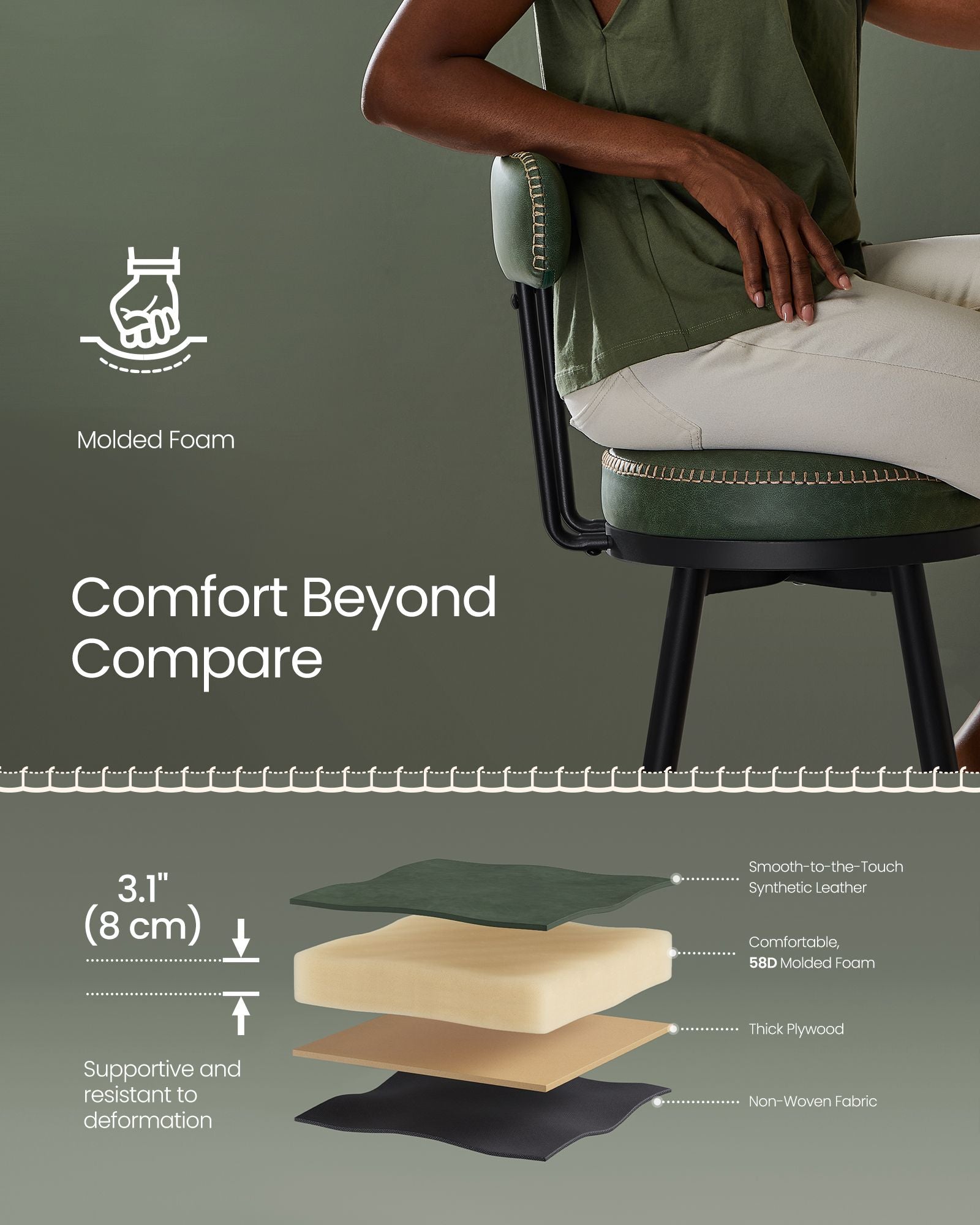 Swivel Bar Stools – Set of 2 – Faux Leather Seat with 360° Rotation – Steel Frame with Adjustable Feet – 25.6"/30" Seat Height