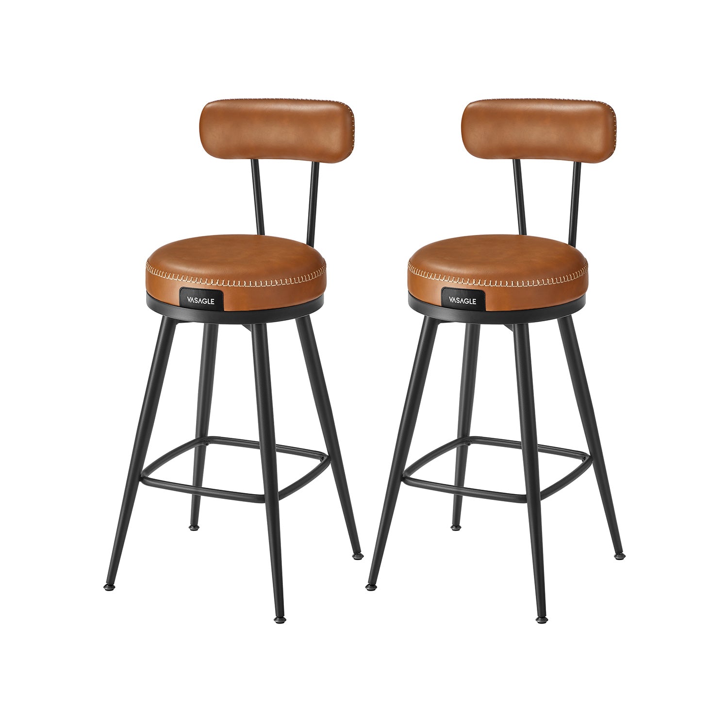 Swivel Bar Stools – Set of 2 – Faux Leather Seat with 360° Rotation – Steel Frame with Adjustable Feet – 25.6"/30" Seat Height