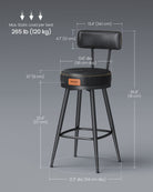 Swivel Bar Stools – Set of 2 – Faux Leather Seat with 360° Rotation – Steel Frame with Adjustable Feet – 25.6"/30" Seat Height