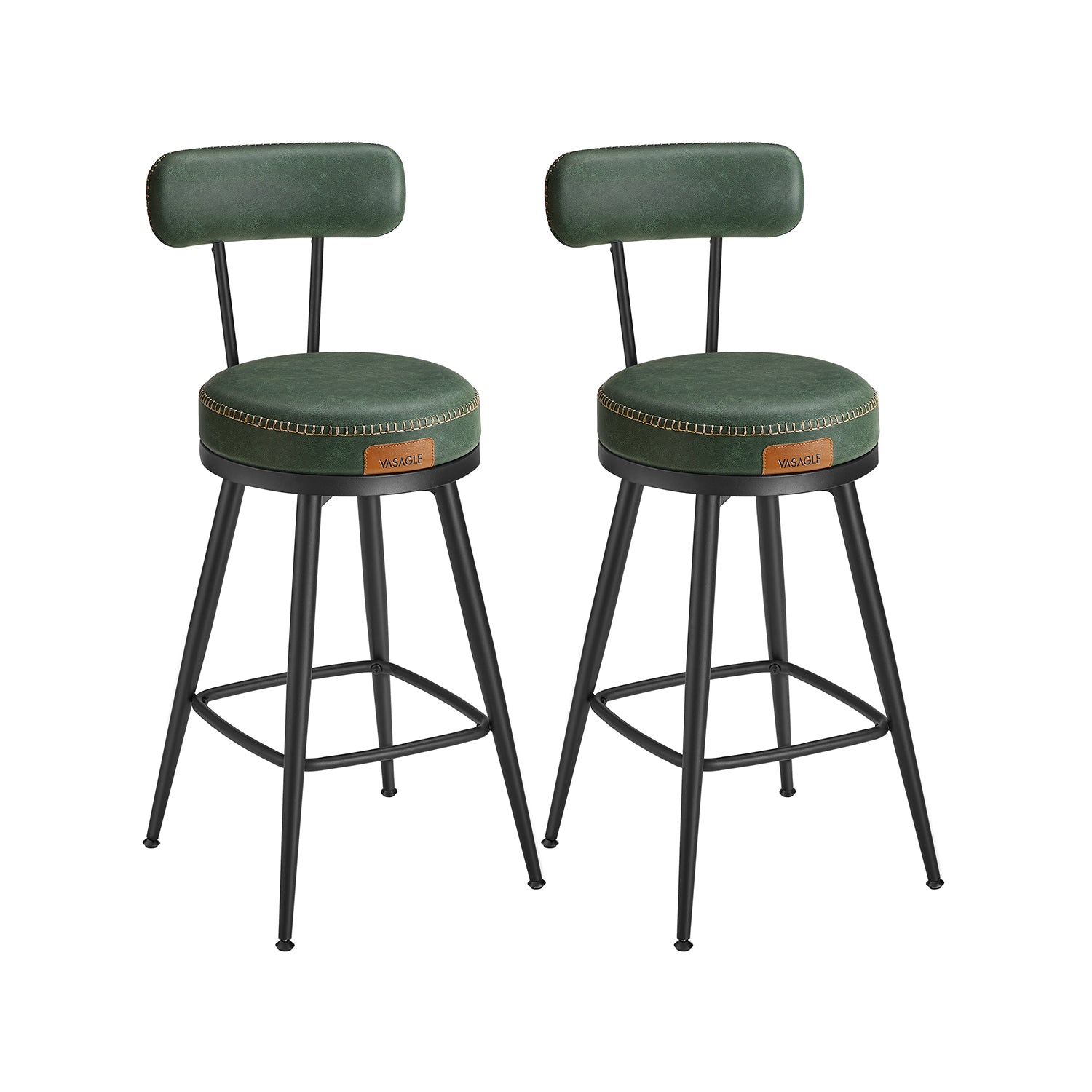 Swivel Bar Stools – Set of 2 – Faux Leather Seat with 360° Rotation – Steel Frame with Adjustable Feet – 25.6"/30" Seat Height