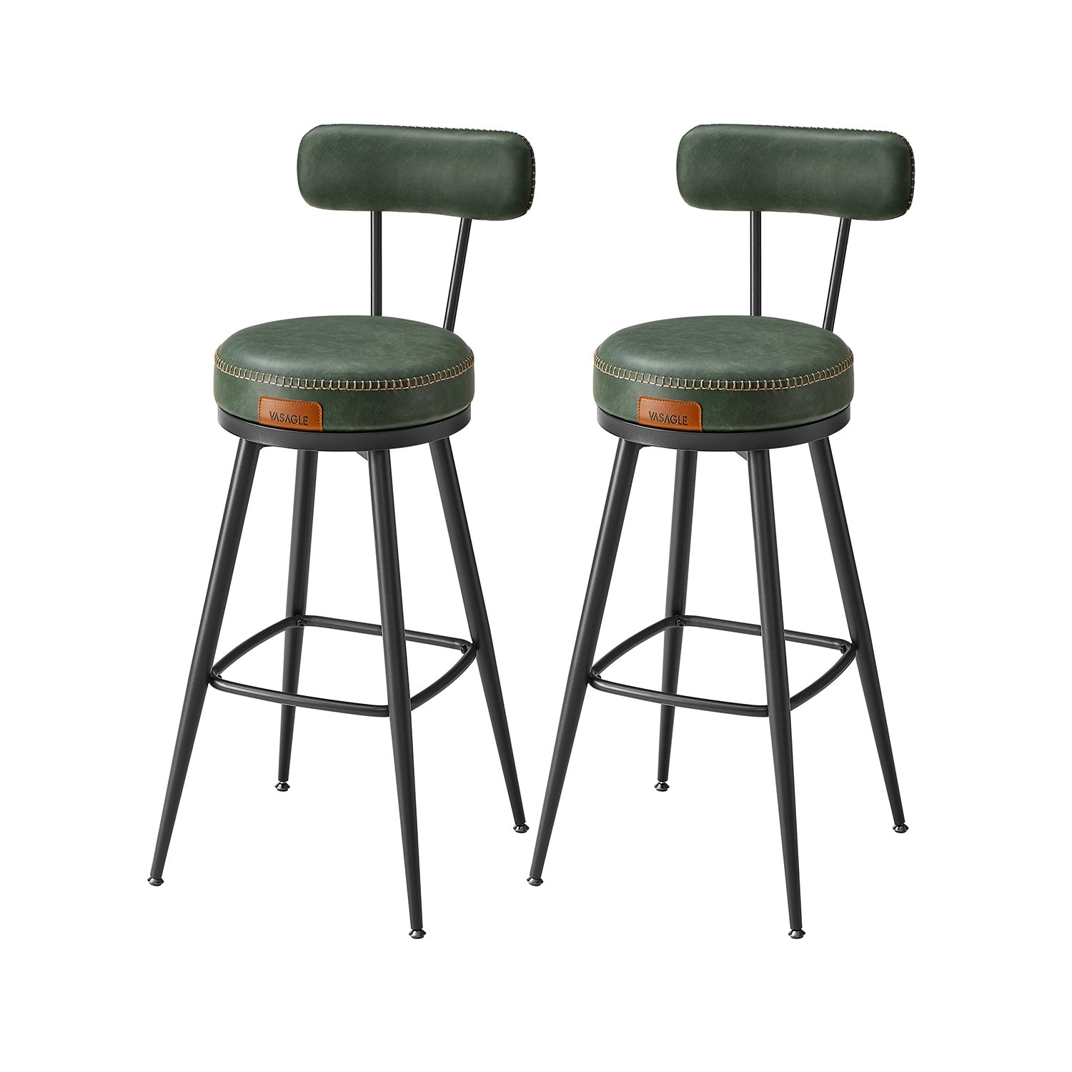 Swivel Bar Stools – Set of 2 – Faux Leather Seat with 360° Rotation – Steel Frame with Adjustable Feet – 25.6"/30" Seat Height