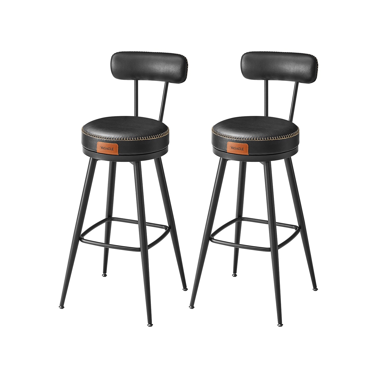 Swivel Bar Stools – Set of 2 – Faux Leather Seat with 360° Rotation – Steel Frame with Adjustable Feet – 25.6"/30" Seat Height