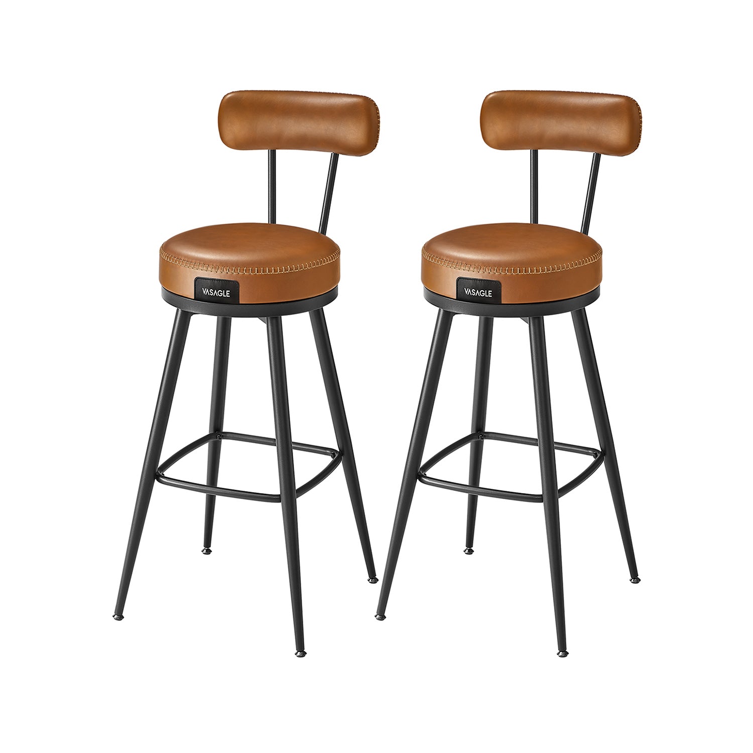 Swivel Bar Stools – Set of 2 – Faux Leather Seat with 360° Rotation – Steel Frame with Adjustable Feet – 25.6"/30" Seat Height