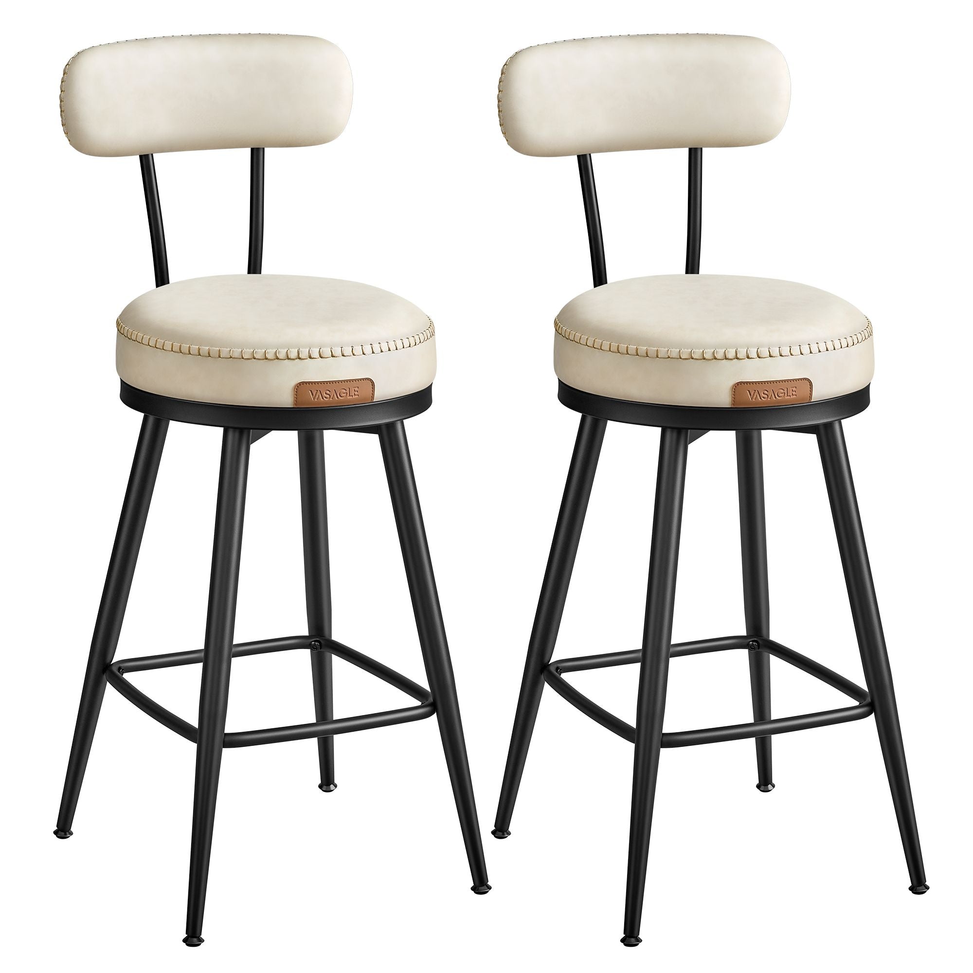 Swivel Bar Stools – Set of 2 – Faux Leather Seat with 360° Rotation – Steel Frame with Adjustable Feet – 25.6"/30" Seat Height