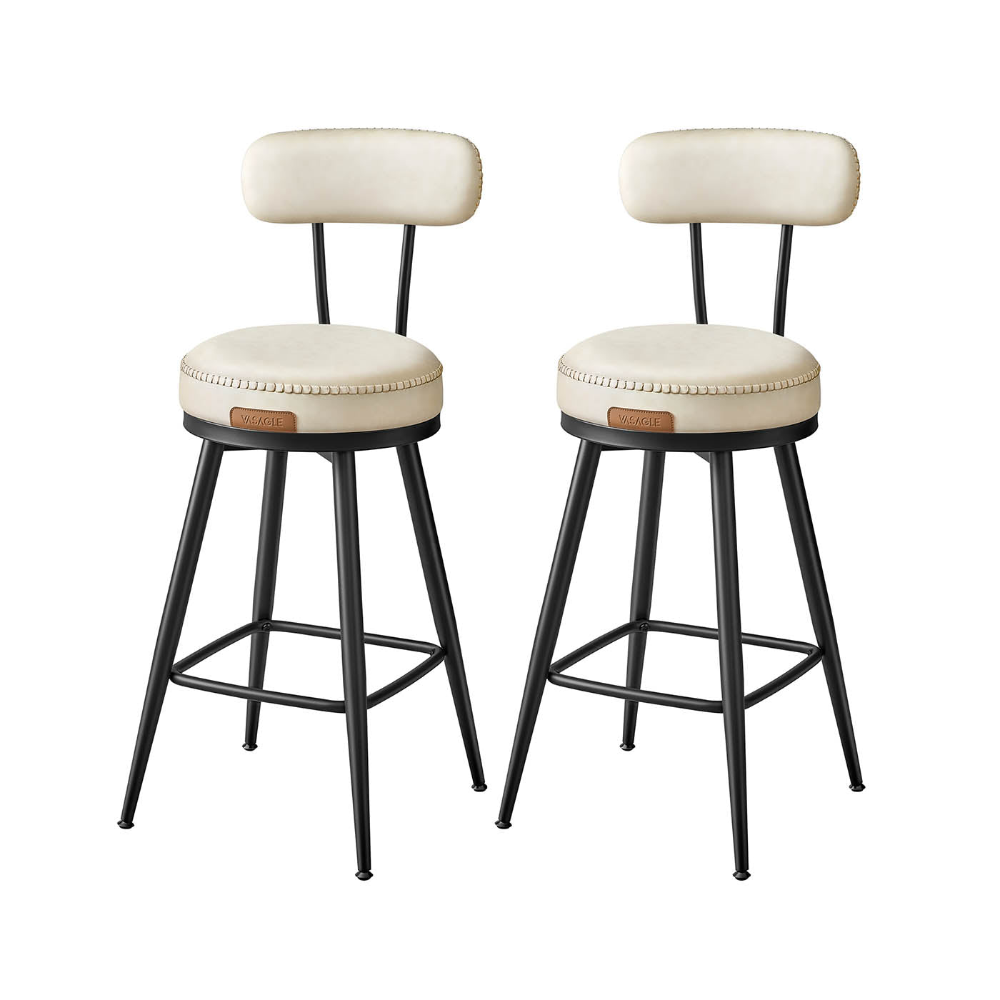 Swivel Bar Stools – Set of 2 – Faux Leather Seat with 360° Rotation – Steel Frame with Adjustable Feet – 25.6"/30" Seat Height
