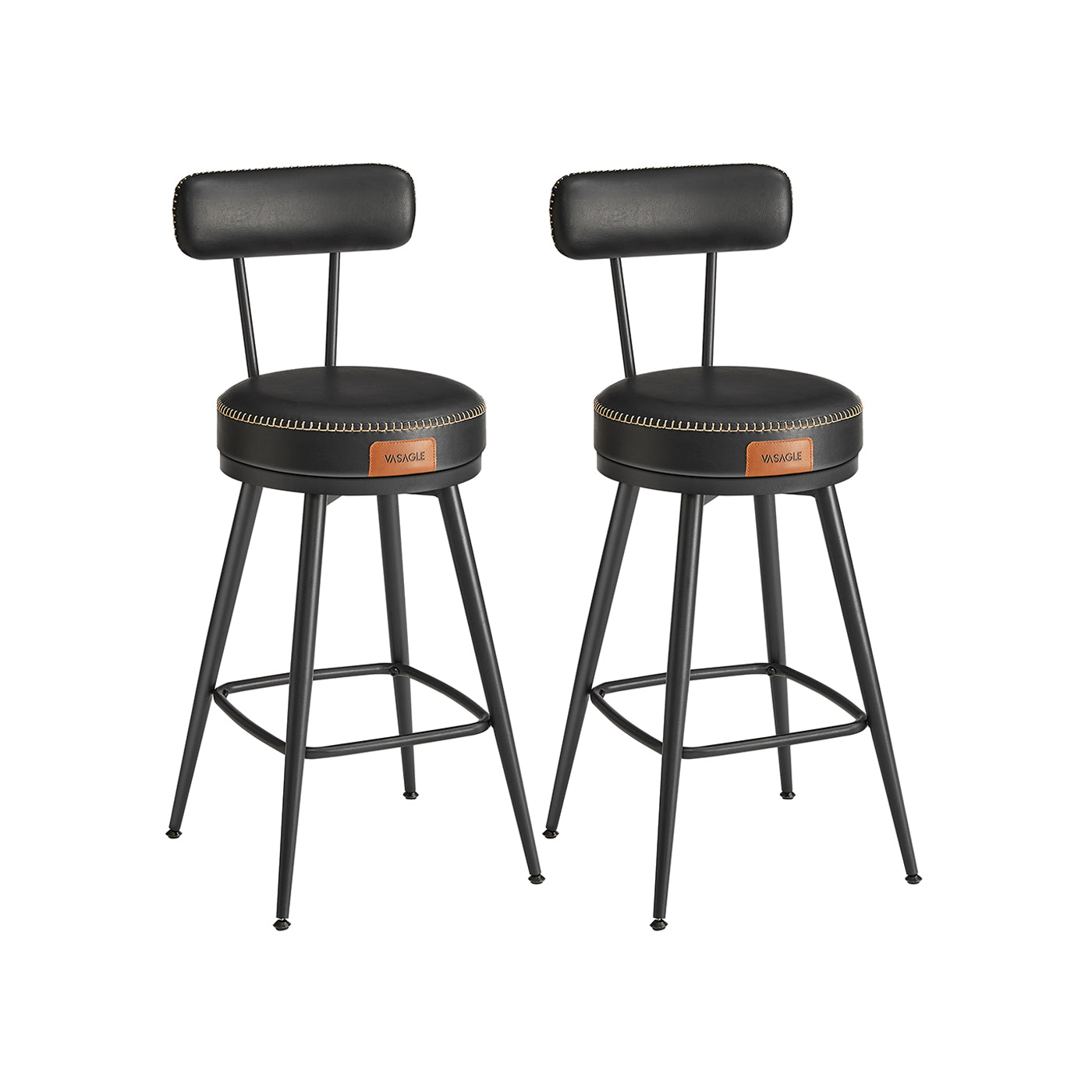 Swivel Bar Stools – Set of 2 – Faux Leather Seat with 360° Rotation – Steel Frame with Adjustable Feet – 25.6"/30" Seat Height