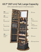Swivel Jewelry Cabinet with Mirror - 3-in-1 Organizer - Full-Length View