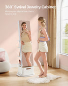 Swivel Jewelry Cabinet with Mirror - 3-in-1 Organizer - Full-Length View