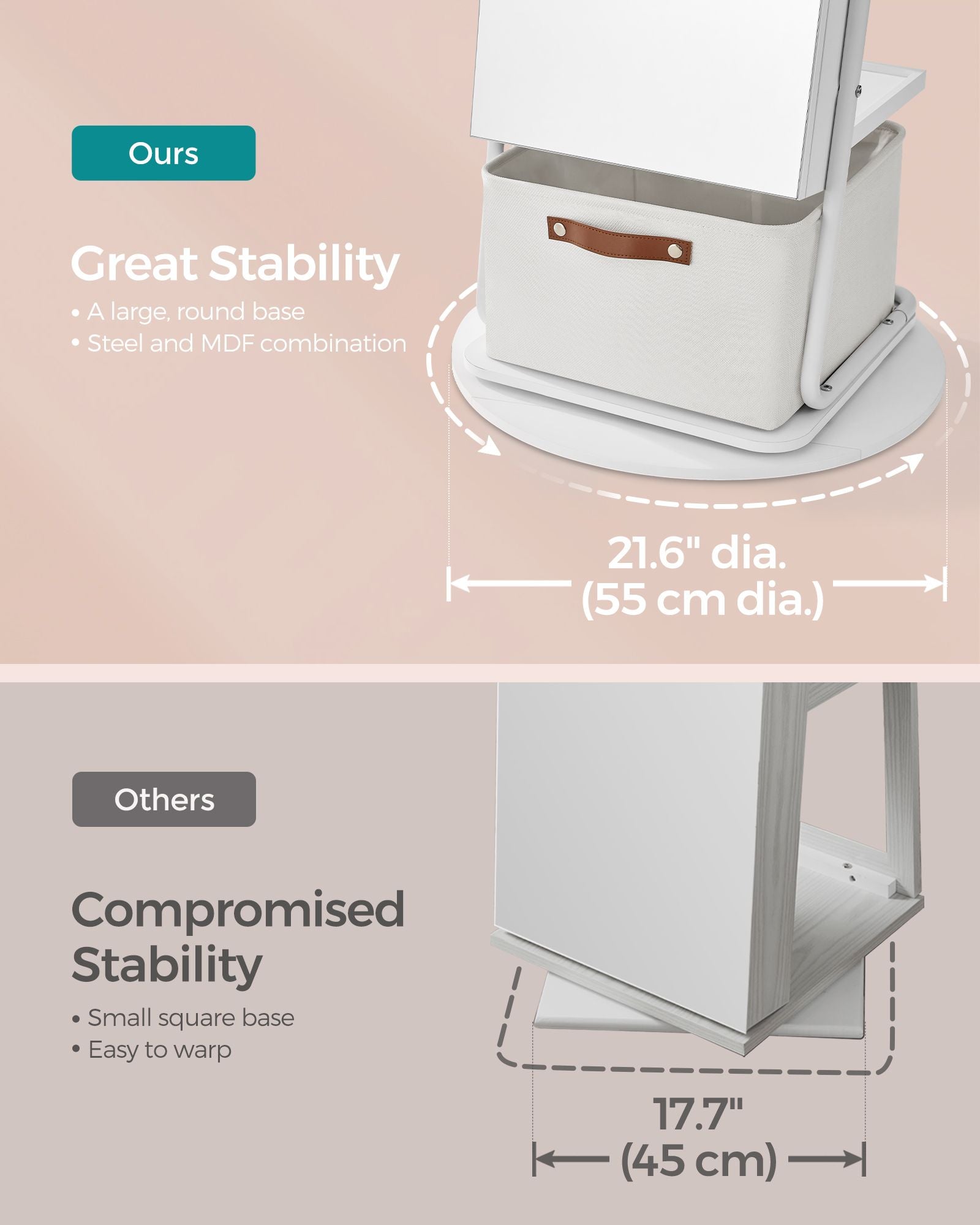 Swivel Jewelry Cabinet with Mirror - 3-in-1 Organizer - Full-Length View