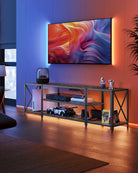 TV Stand, Power Outlets, LED Lights, up to 75", Open Storage, Charging Station