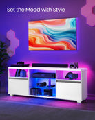TV Stand with LED Lights, Fits up to 70", Adjustable Glass Shelves, Remote Control