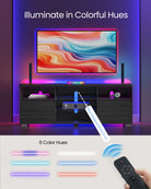 TV Stand with LED Lights, Fits up to 70", Adjustable Glass Shelves, Remote Control