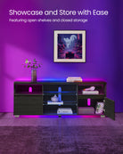 TV Stand with LED Lights, Fits up to 70", Adjustable Glass Shelves, Remote Control