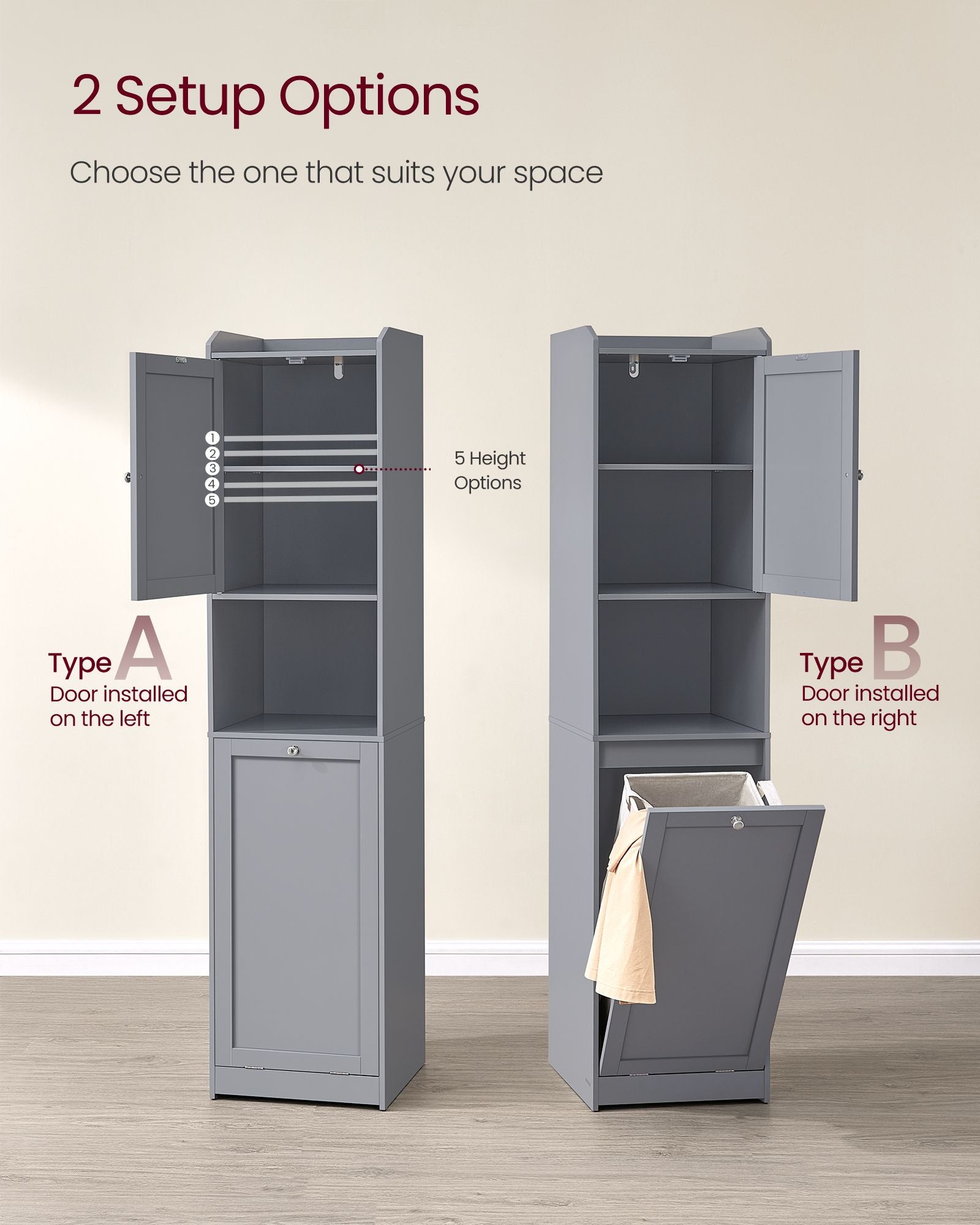 Tall Bathroom Cabinet, Laundry Hamper, Adjustable Shelf, Tilt-Out Compartment