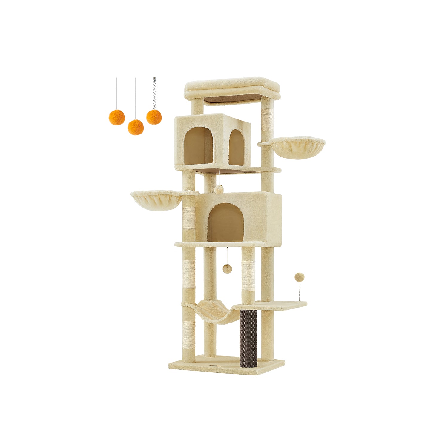 Tall Cat Tree Tower, 69", Multi-Level, Hammock, Caves, Sisal Posts, Plush