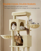 Tall Cat Tree Tower, 69", Multi-Level, Hammock, Caves, Sisal Posts, Plush