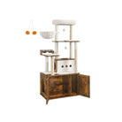 Tall Cat Tree Tower, Litter Box Cabinet, Feeding Station, Perches, Cushions