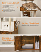 Tall Cat Tree Tower, Litter Box Cabinet, Feeding Station, Perches, Cushions