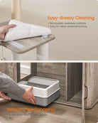 Tall Cat Tree Tower, Litter Box Cabinet, Feeding Station, Perches, Cushions