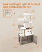 Tall Cat Tree Tower, Litter Box Cabinet, Feeding Station, Perches, Cushions