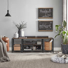 Tv stand with mesh shelf - rustic industrial console table for tvs up to 70"