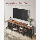 Tv stand with mesh shelf - rustic industrial console table for tvs up to 70"