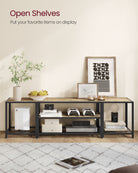 Tv stand with mesh shelf - rustic industrial console table for tvs up to 70"