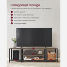 Tv stand with mesh shelf - rustic industrial console table for tvs up to 70"