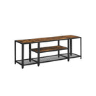 Tv stand with mesh shelf - rustic industrial console table for tvs up to 70"