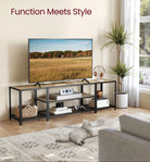 Tv stand with mesh shelf - rustic industrial console table for tvs up to 70"