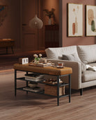 Upholstered Shoe Bench – EKHO Collection – 3-Tier Storage – Padded Seat – Steel Frame