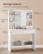 Vanity Table, Lighted Mirror, Stool, Adjustable LED, Storage, Jewelry Shelves