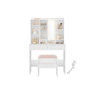 Vanity Table, Lighted Mirror, Stool, Adjustable LED, Storage, Jewelry Shelves