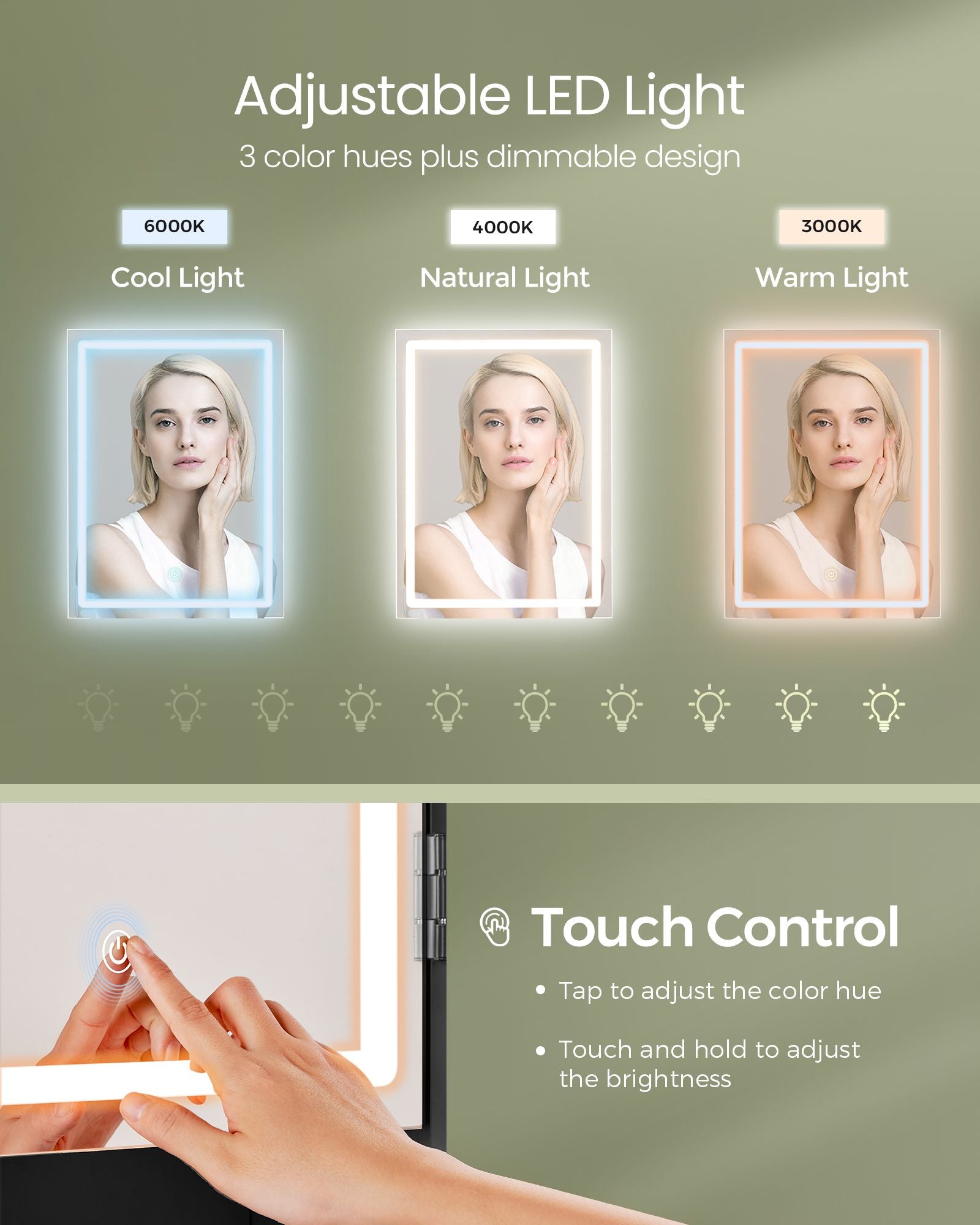 Vanity Table, Lighted Mirror, Stool, Adjustable LED, Storage, Jewelry Shelves