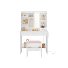 Vanity Table, Lighted Mirror, Stool, Adjustable LED, Storage, Jewelry Shelves
