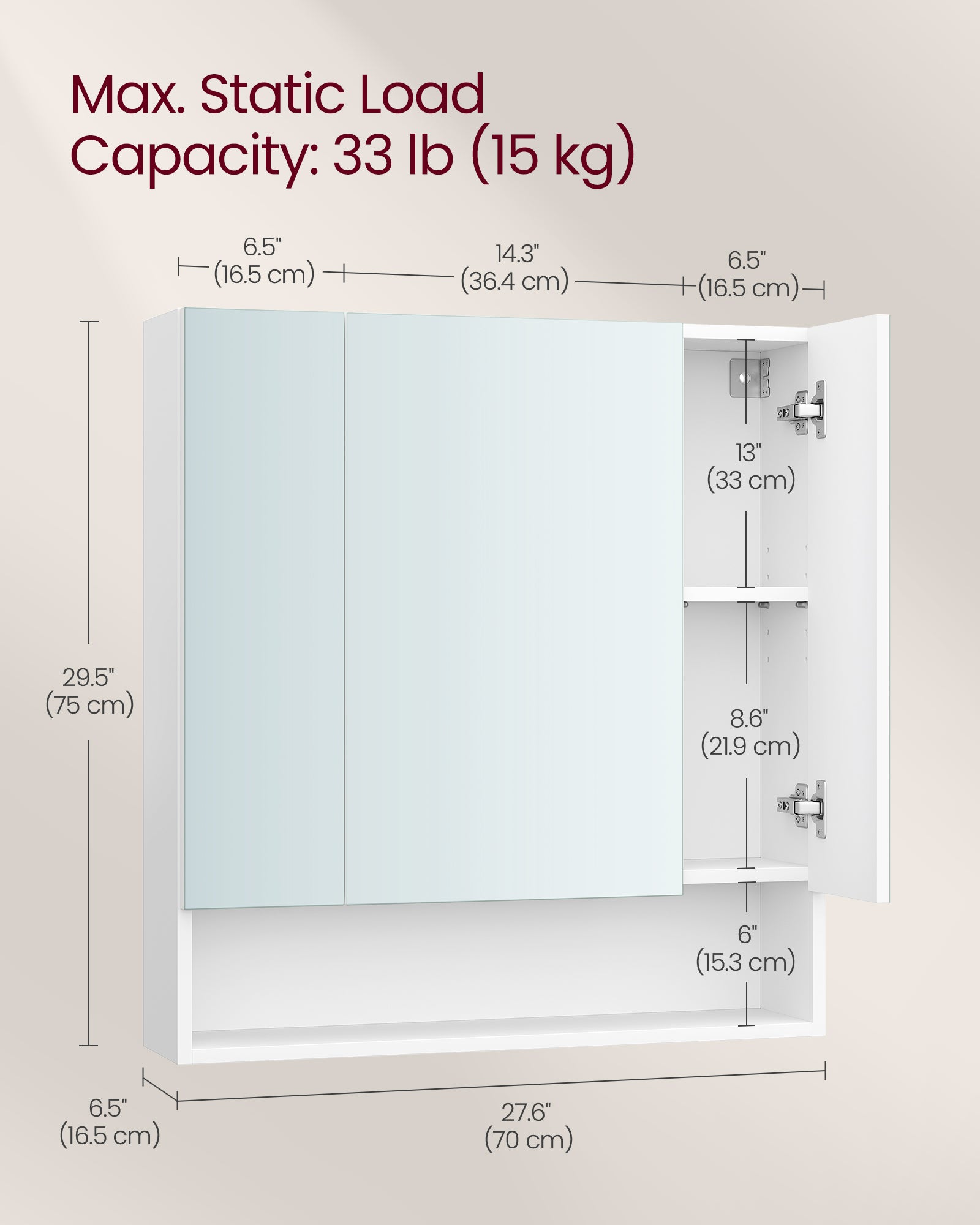 Wall-Mounted Bathroom Mirror Cabinet – Open & Closed Storage – 2 Sizes Available