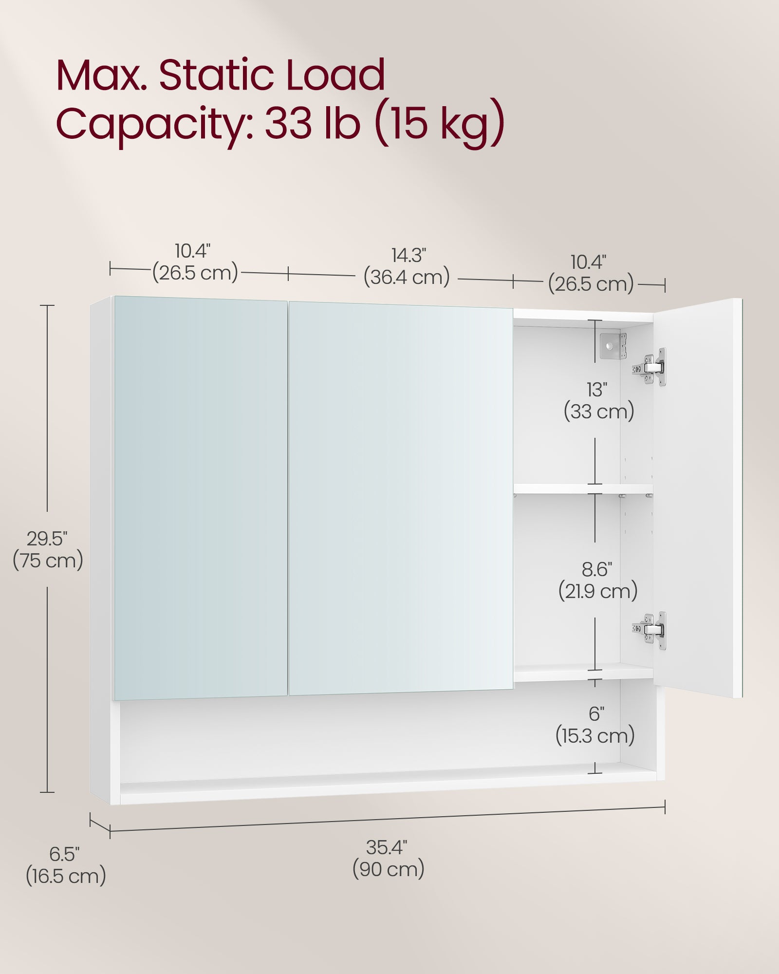 Wall-Mounted Bathroom Mirror Cabinet – Open & Closed Storage – 2 Sizes Available