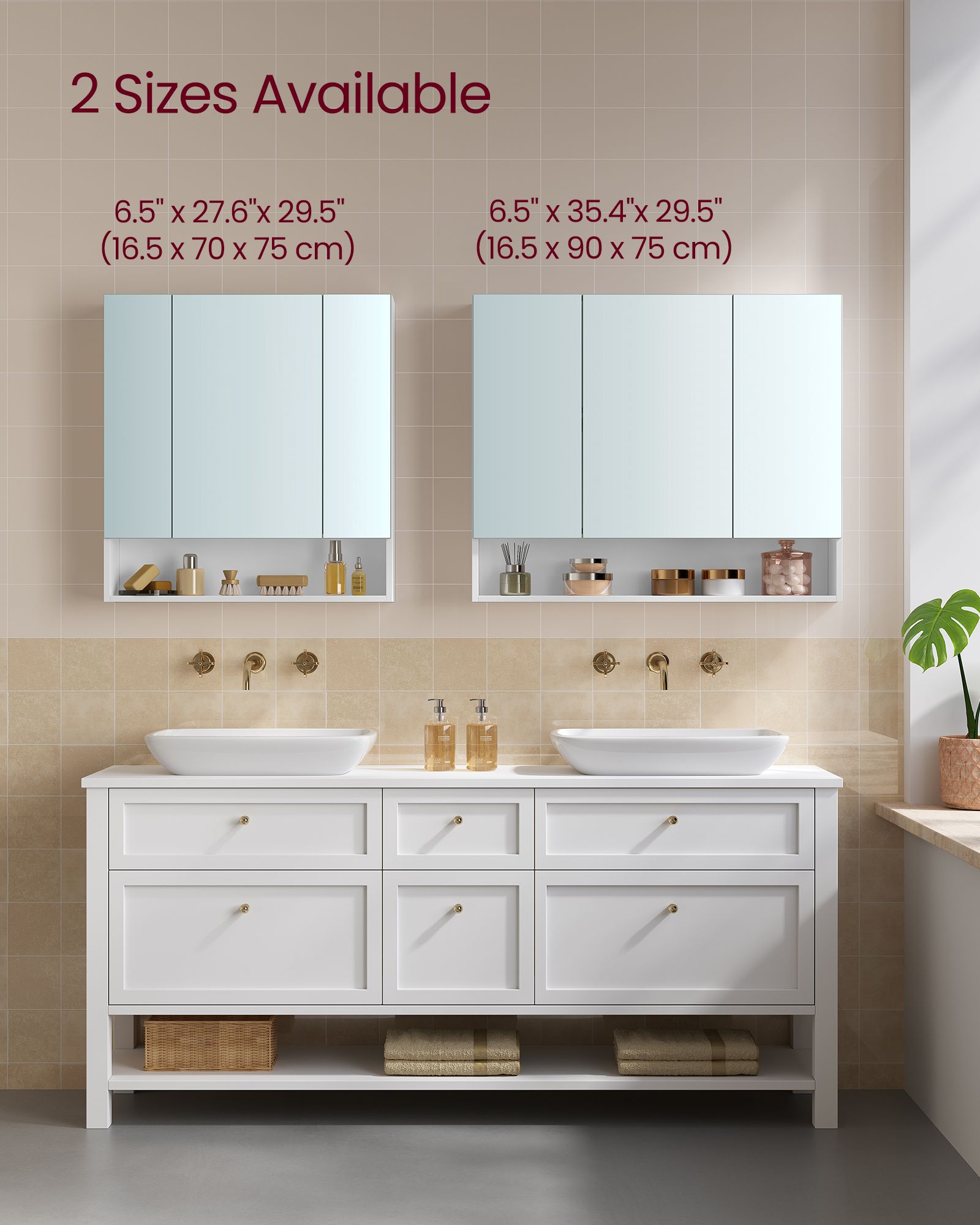 Wall-Mounted Bathroom Mirror Cabinet – Open & Closed Storage – 2 Sizes Available