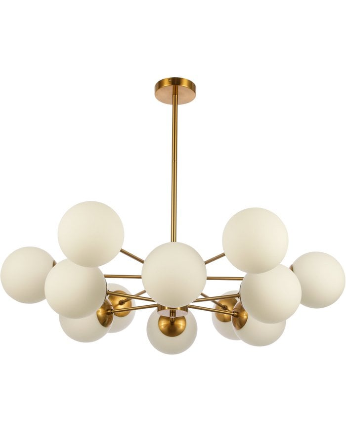 Luxe Hanglamp met 12 Lichtpunten - Chique Kroonluchter met Witte Glazen Kelken - De Vries Meubels